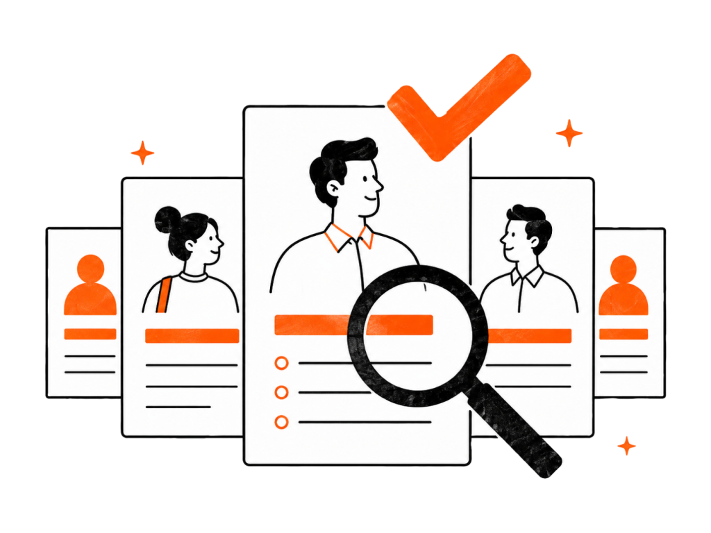 Illustration of permanent hiring — screening and selecting the right-fit candidate